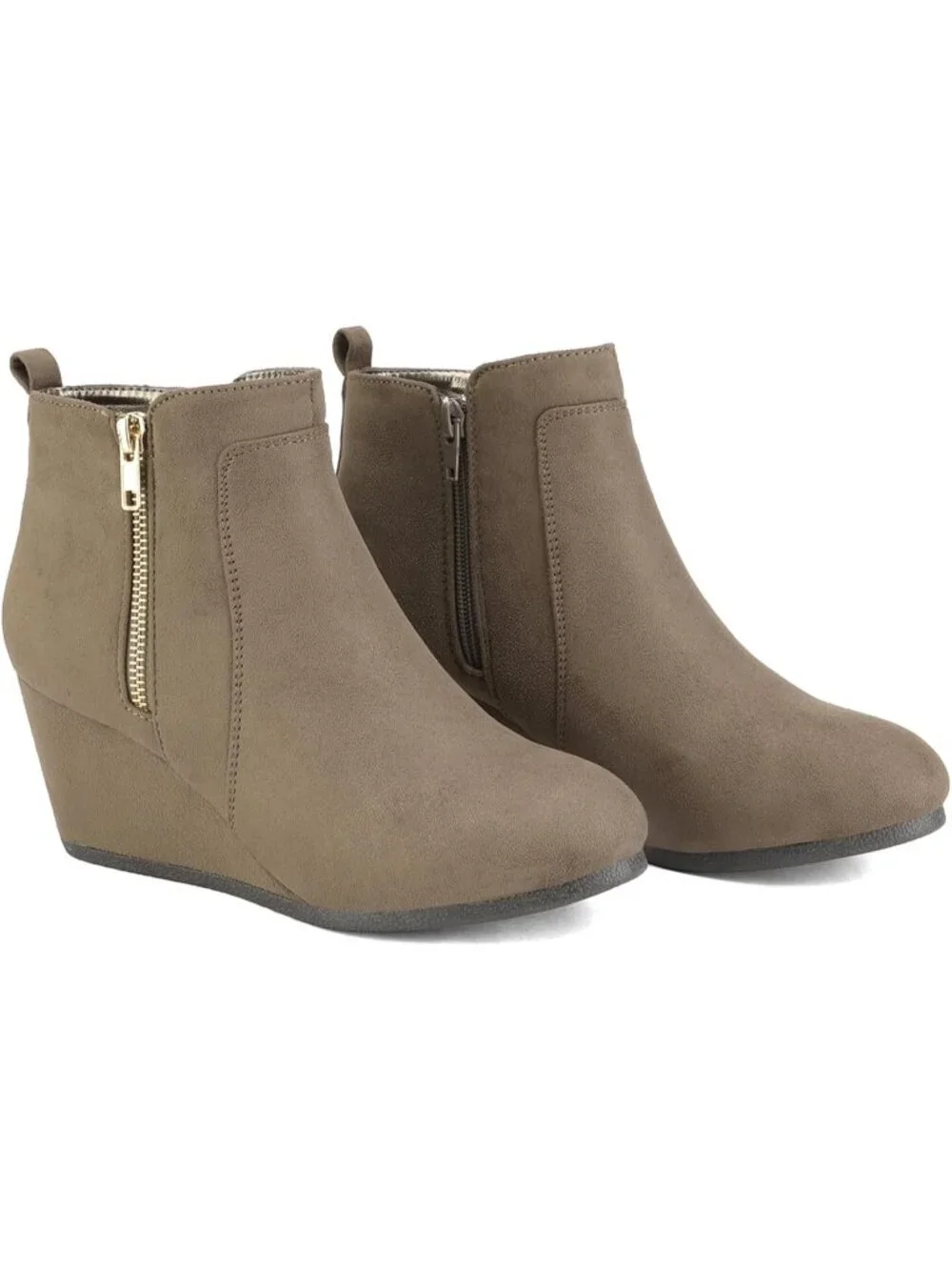 Women's Taupe Faux Suede Cushioned Insole Fashion Wedges Casual Ankle Boots